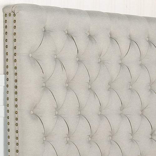 Bed Head King Size French Provincial Headboard Upholsterd Fabric Beige