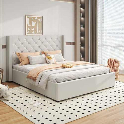 Veronica Winged Grey Bed Frame King Size With Gas Lift