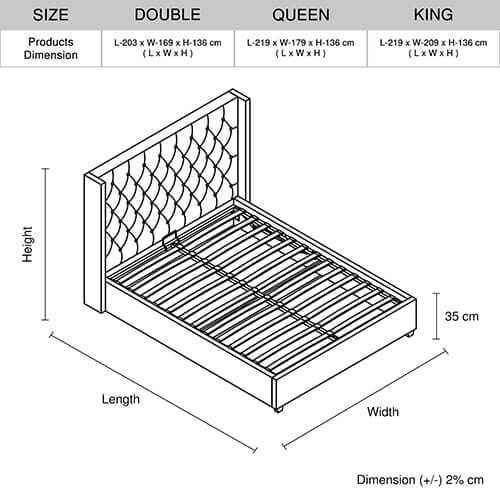 Veronica Winged Grey Bed Frame King Size With Gas Lift