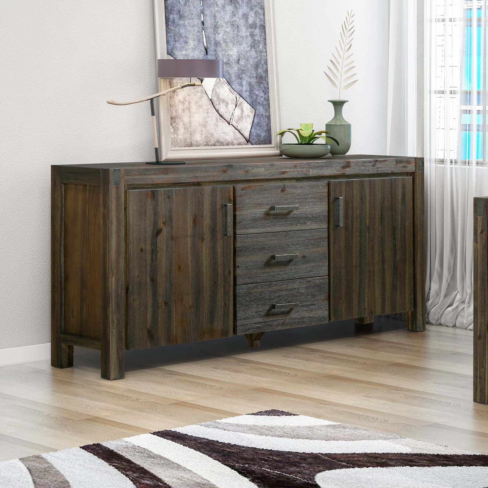 Buffet Sideboard in Chocolate Colour Constructed with Solid Acacia Woo