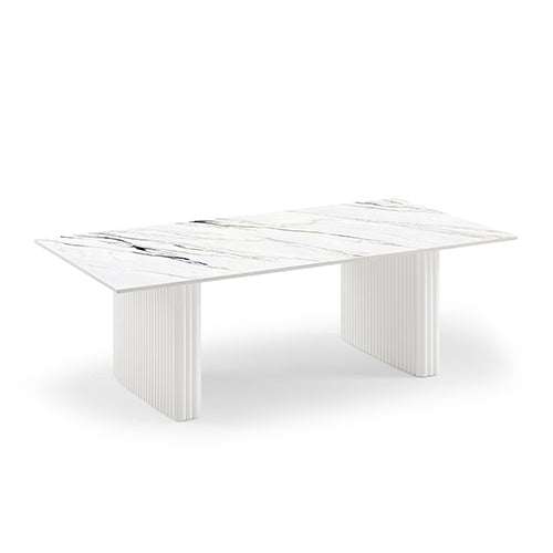 Coffee Table Sintered Stone Top MDF Table Base Glossy White