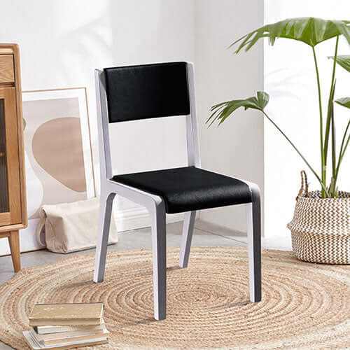 2x Wooden Kitchen Chairs Frame Black Leatherette Medium High Backrest