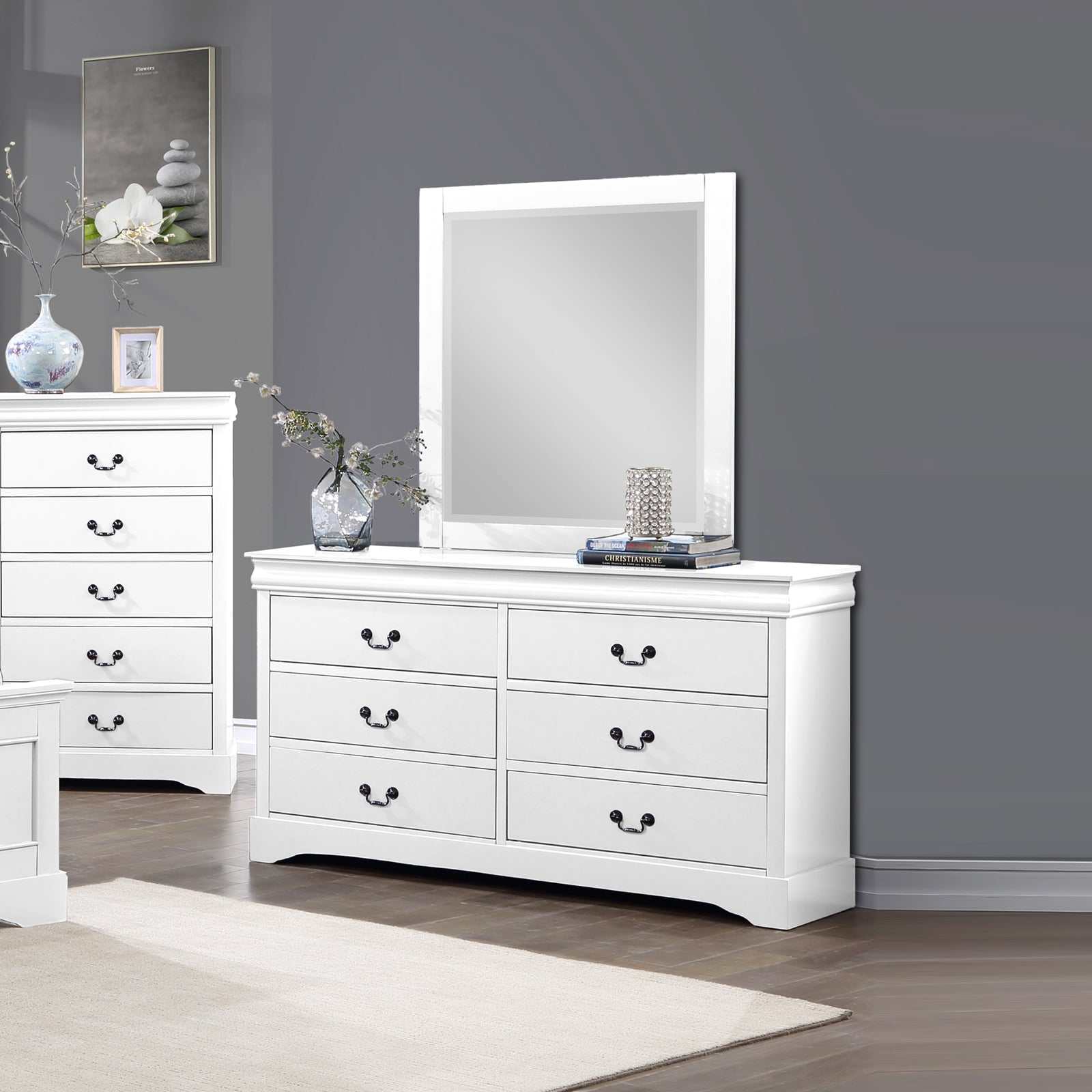 Spencer Solid Wood White Dresser with 6 Drawers