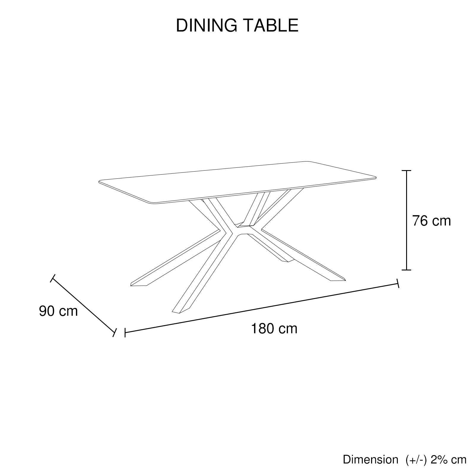 Rectangular dining table with green sintered stone top and powder-coated iron legs, dimensions L-180 x W-90 x H-76cm.