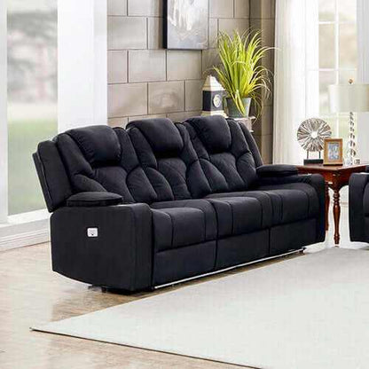 3+1+1 Seater Electric Recliner Stylish Rhino Fabric Black Lounge Armch