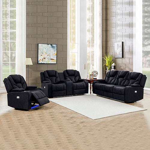 3+2+1 Seater Electric Recliner Black Lounge Armchair with LED Features