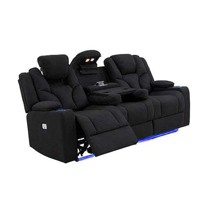 3+2+1 Seater Electric Recliner Stylish Rhino Fabric Black Lounge Armchair with LED Features