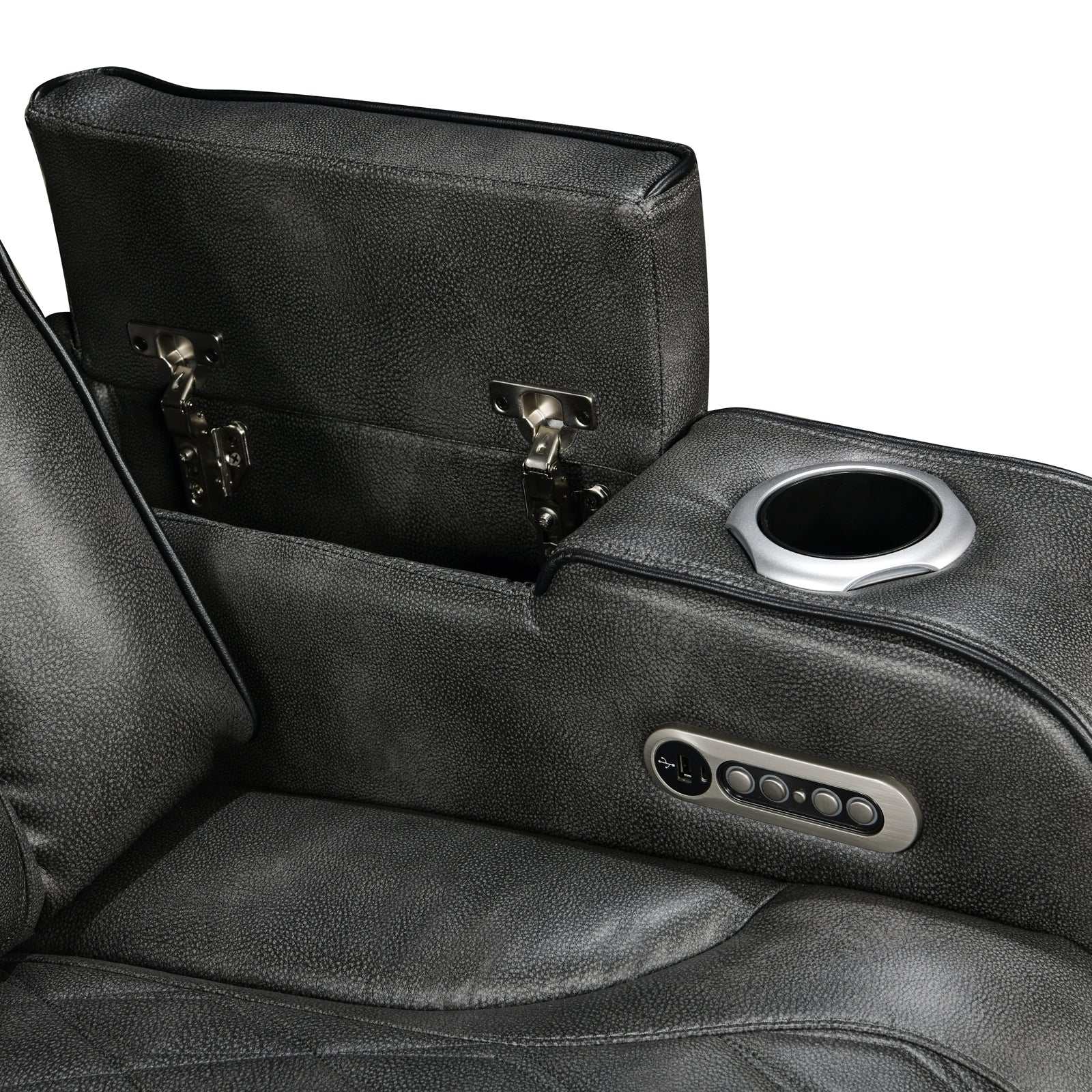3-2 Seater Electric Air Leather Dark Grey Recliner Set