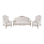 3S+2 Wing Chair Oak Wood White Washed Finish Rolled Armrest Sofa