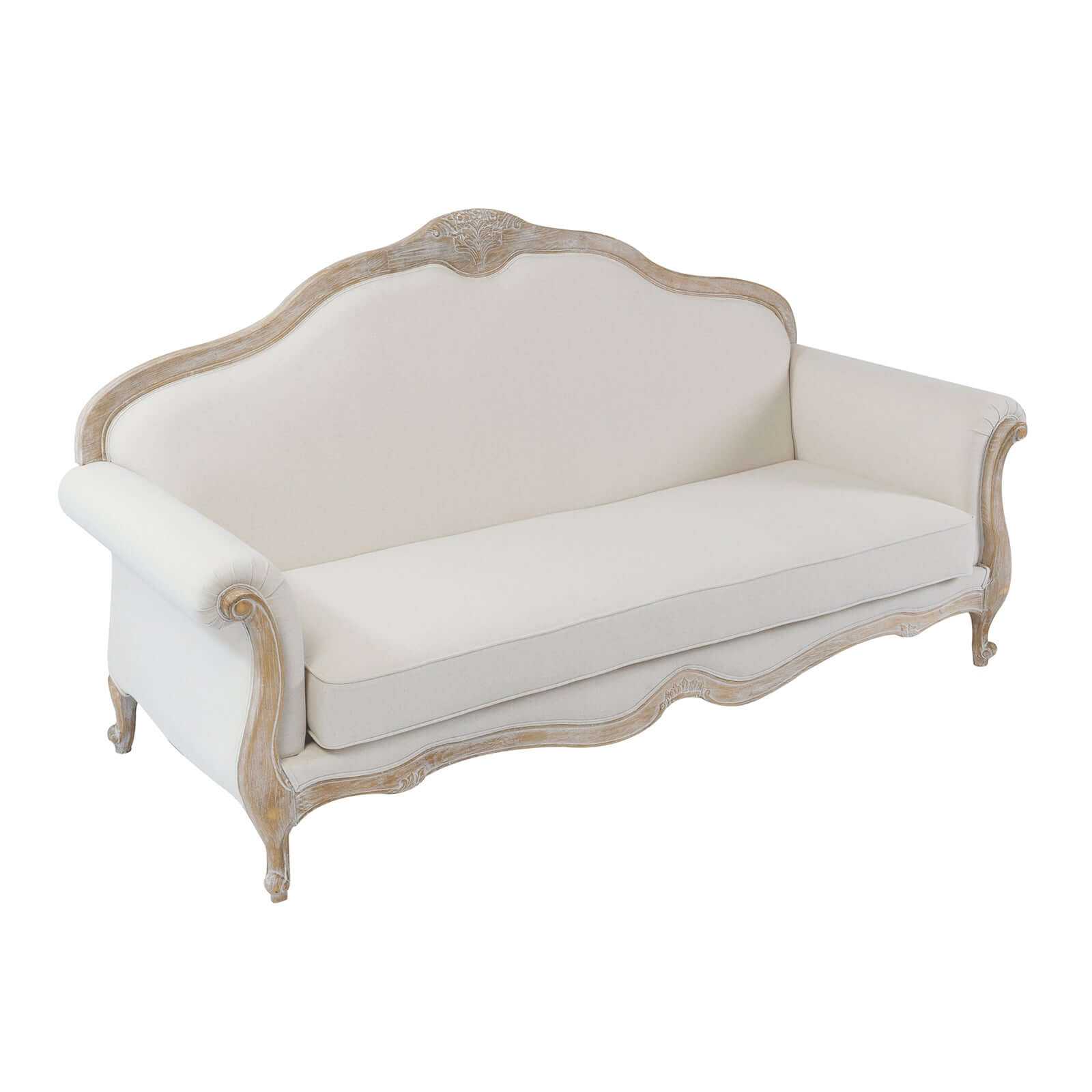 3S+2 Wing Chair Oak Wood White Washed Finish Rolled Armrest Sofa