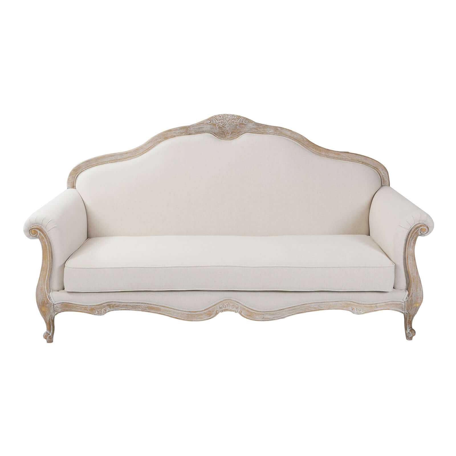 3S+2 Wing Chair Oak Wood White Washed Finish Rolled Armrest Sofa