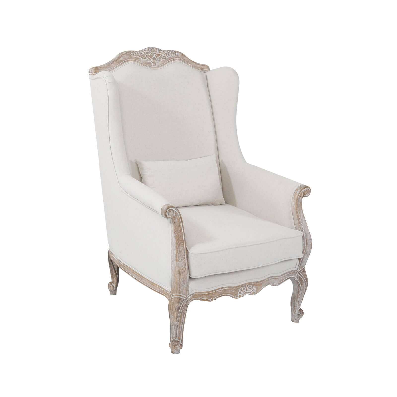 3S+2 Wing Chair Oak Wood White Washed Finish Rolled Armrest Sofa