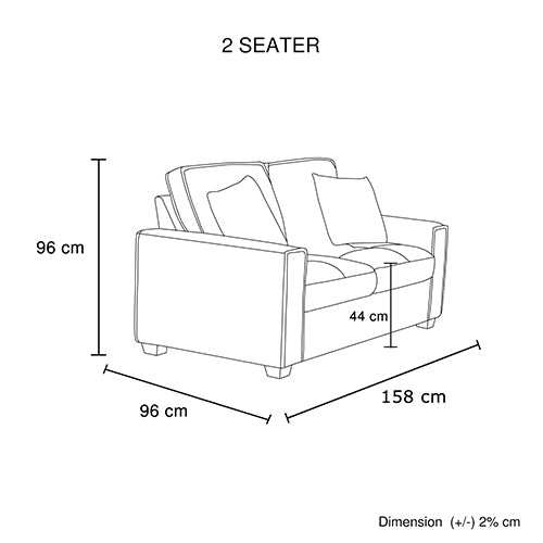 2 Seater Sofa Dimensions Illustration with Two Cushions