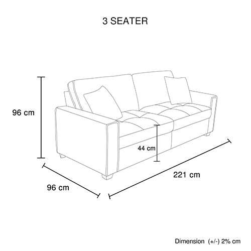2+3 seater sofa set dimensions sketch with 3-seater measurements of 96 cm height, 221 cm length, and 96 cm width.