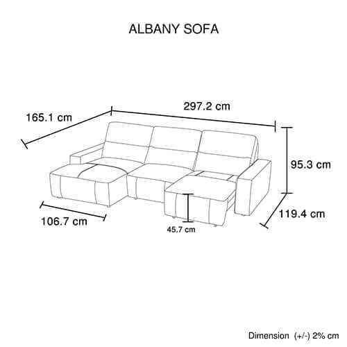Albany Genuine Leather 3 Seater Couch With Chaise