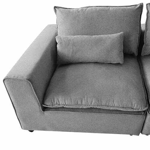 6 Seater Cloud Sectional Couch with Ottoman in Belfast Fabric - Grey