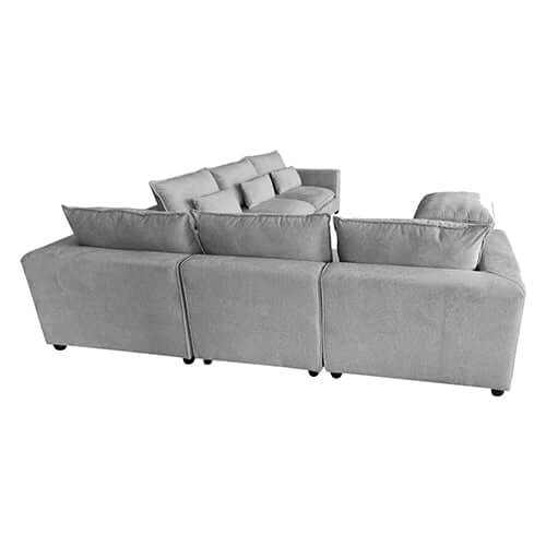 6 Seater Cloud Sectional Couch with Ottoman in Belfast Fabric - Grey