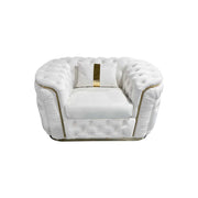 Solid Wood 1 Seater Sofa Velvet Fabric and Gold Stainless Steel Trim
