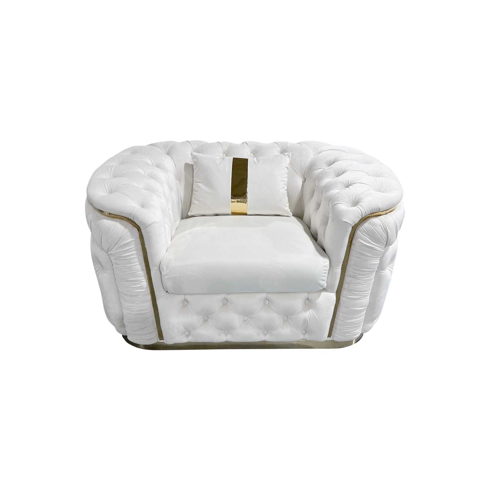 Solid Wood 1 Seater Sofa Velvet Fabric and Gold Stainless Steel Trim