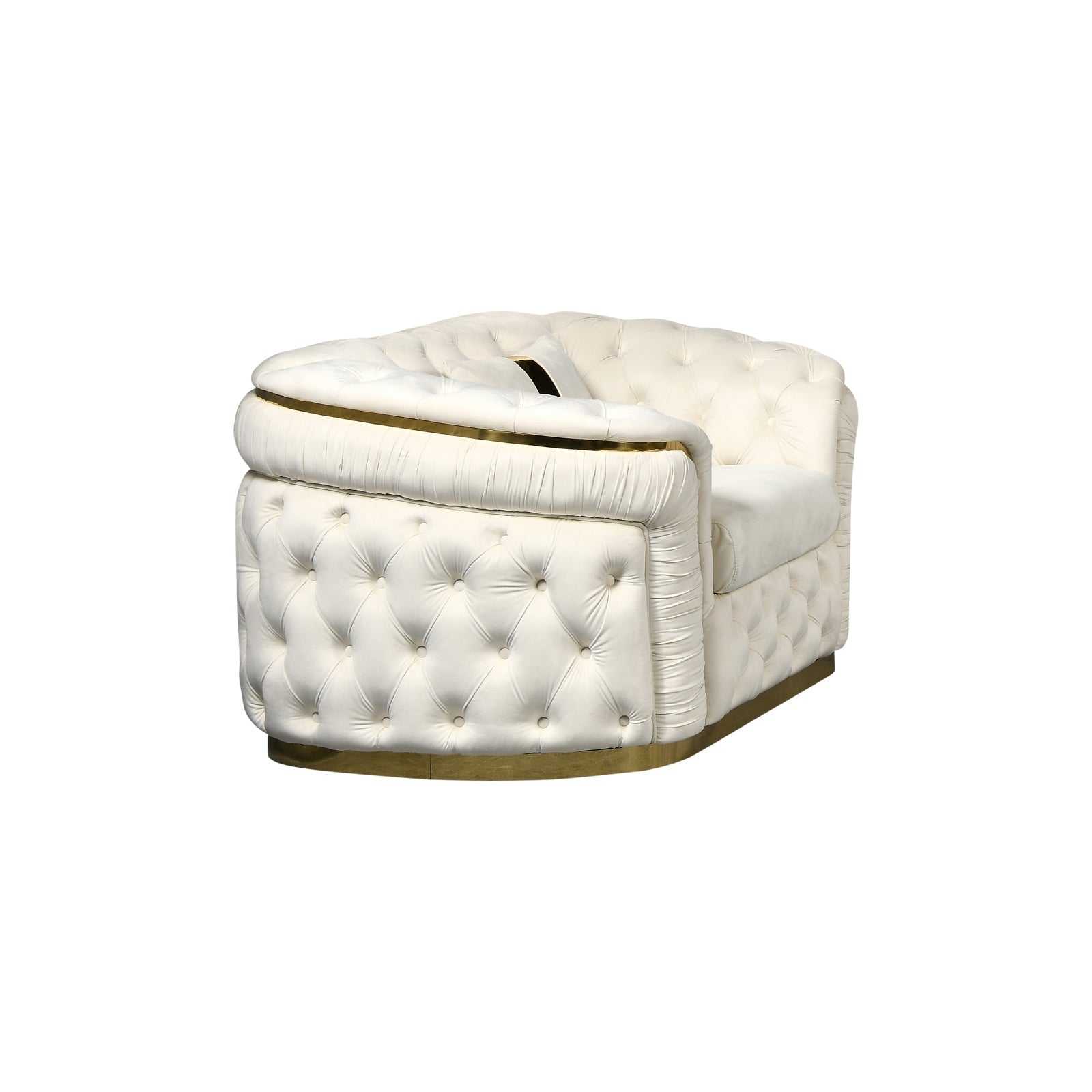 Solid Wood 1 Seater Sofa Velvet Fabric and Gold Stainless Steel Trim