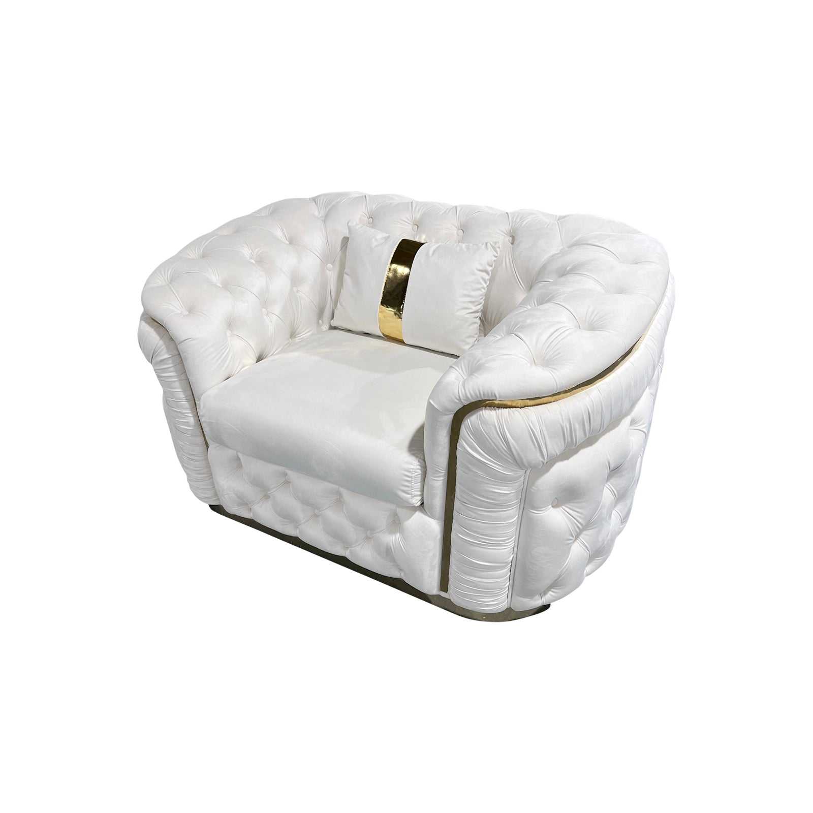 Solid Wood 1 Seater Sofa Velvet Fabric and Gold Stainless Steel Trim