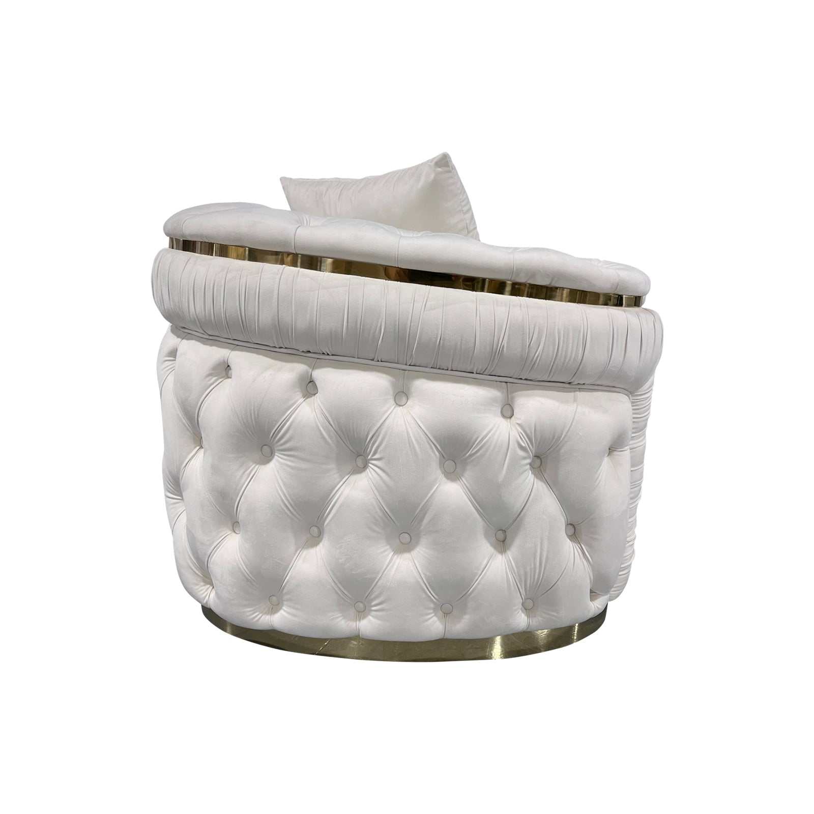 Solid Wood 1 Seater Sofa Velvet Fabric and Gold Stainless Steel Trim