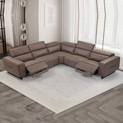 5 Seater Real Cow Leather Sofa with Power Recliner and Adjustable Headrest in Corner Lounge Setup