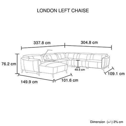 London 5 Seater Genuine Leather Sectional Recliner Sofa with Left Chai