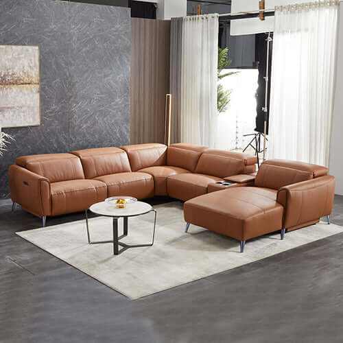 London 5 Seater Genuine Leather Electric Reclining Sofa With Right Cha