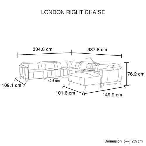 London 5 Seater Genuine Leather Electric Reclining Sofa With Right Cha