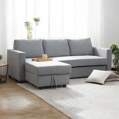 Murry 2 Seater Sofa Bed With Storage Corner Lounge Set In Grey With Ch