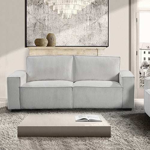 Reno 3 Seater Sofa in Grey Fabric with Knock Down Feature on Arms and Back.