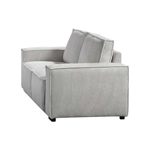Reno 3 Seater Sofa in grey fabric upholstery with wooden structure, featuring knock down back and arms.