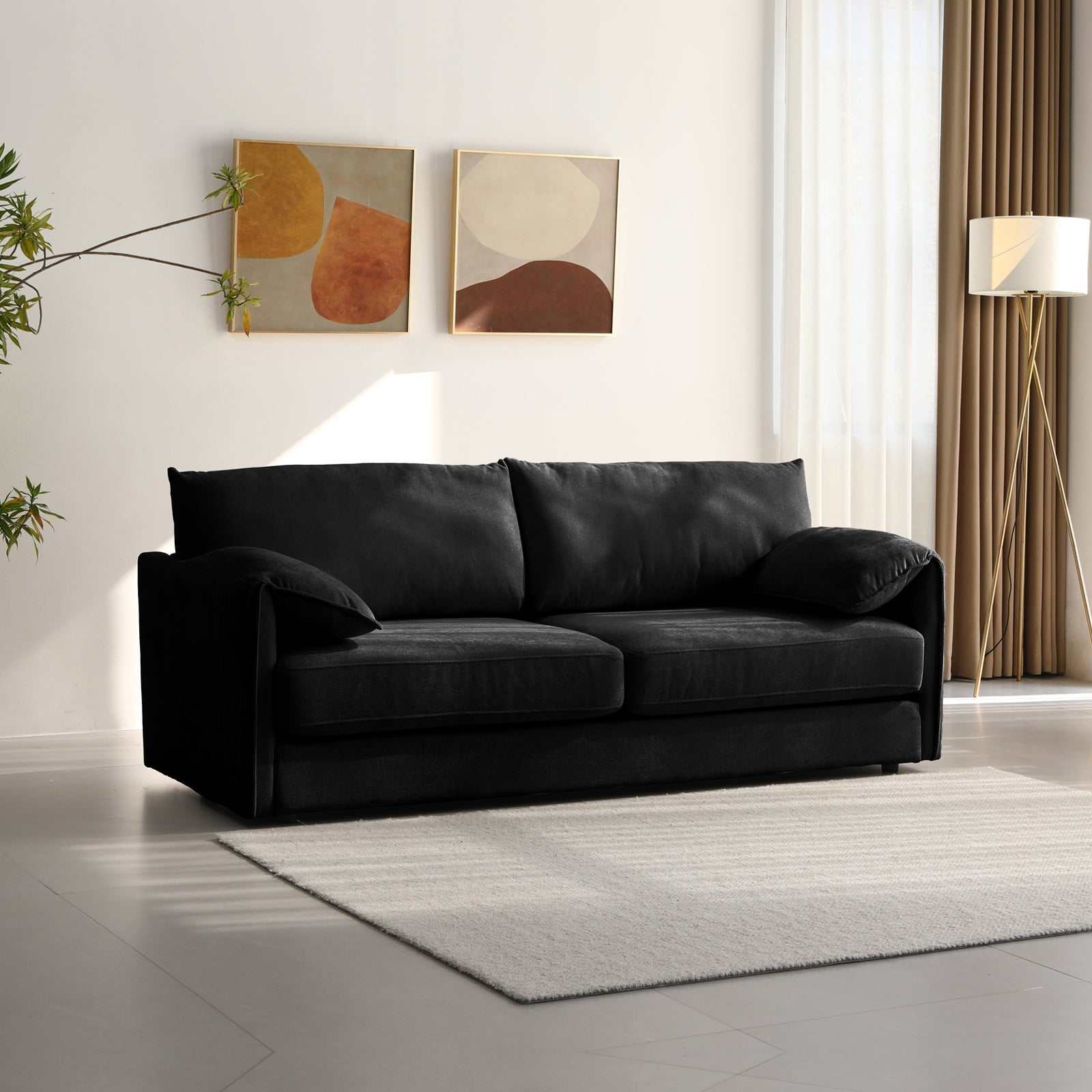 Multifunctional 3-seater sofa bed in fabric upholstery with pocket spring, set in modern living room.