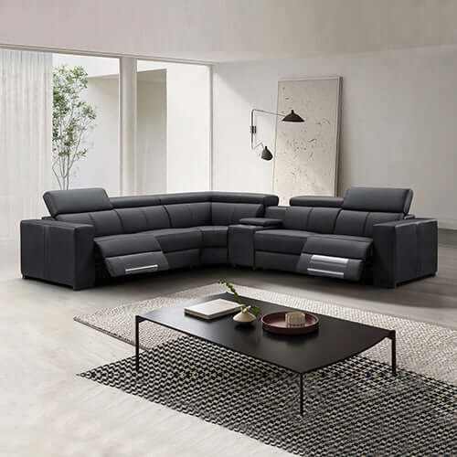 Washington 6 Seater Leather Recliner Sofa and Reversible Console