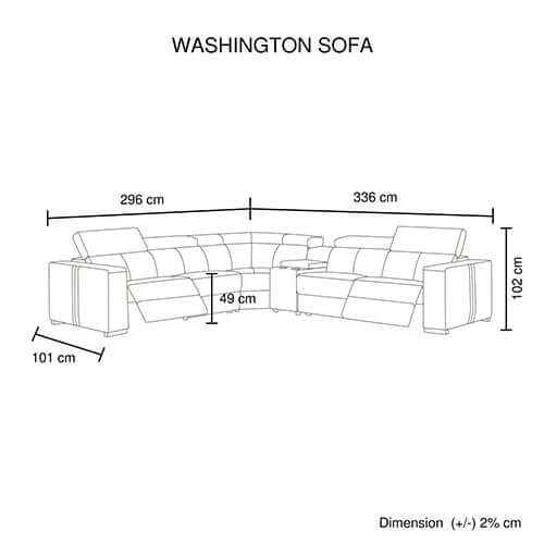 Washington 6 Seater Leather Recliner Sofa and Reversible Console