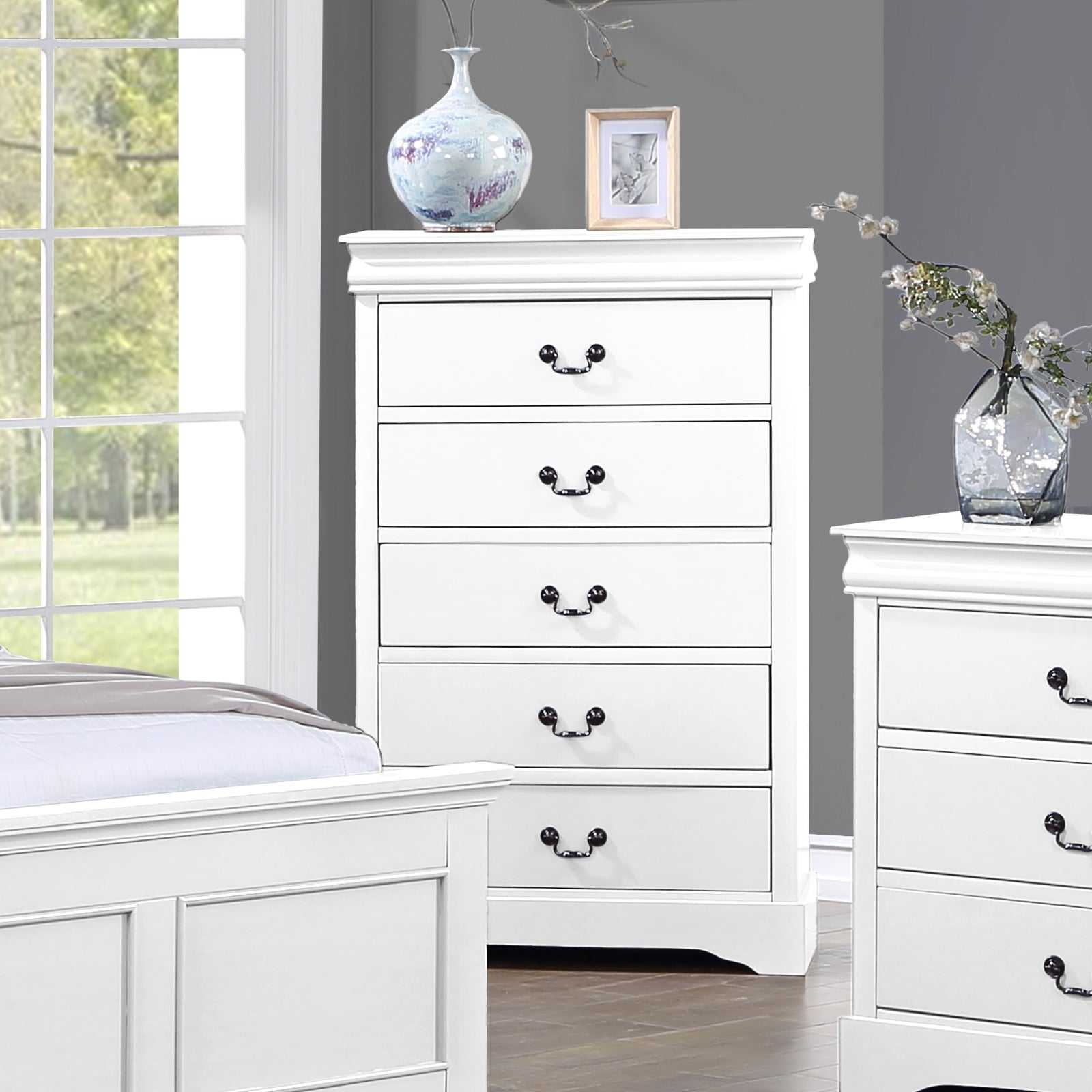 White Tallboy with 5 Storage Drawers