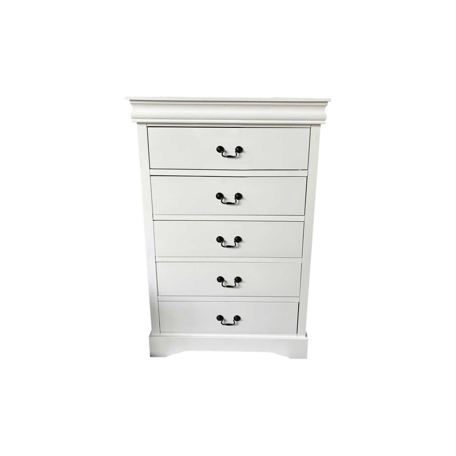 White Tallboy with 5 Storage Drawers