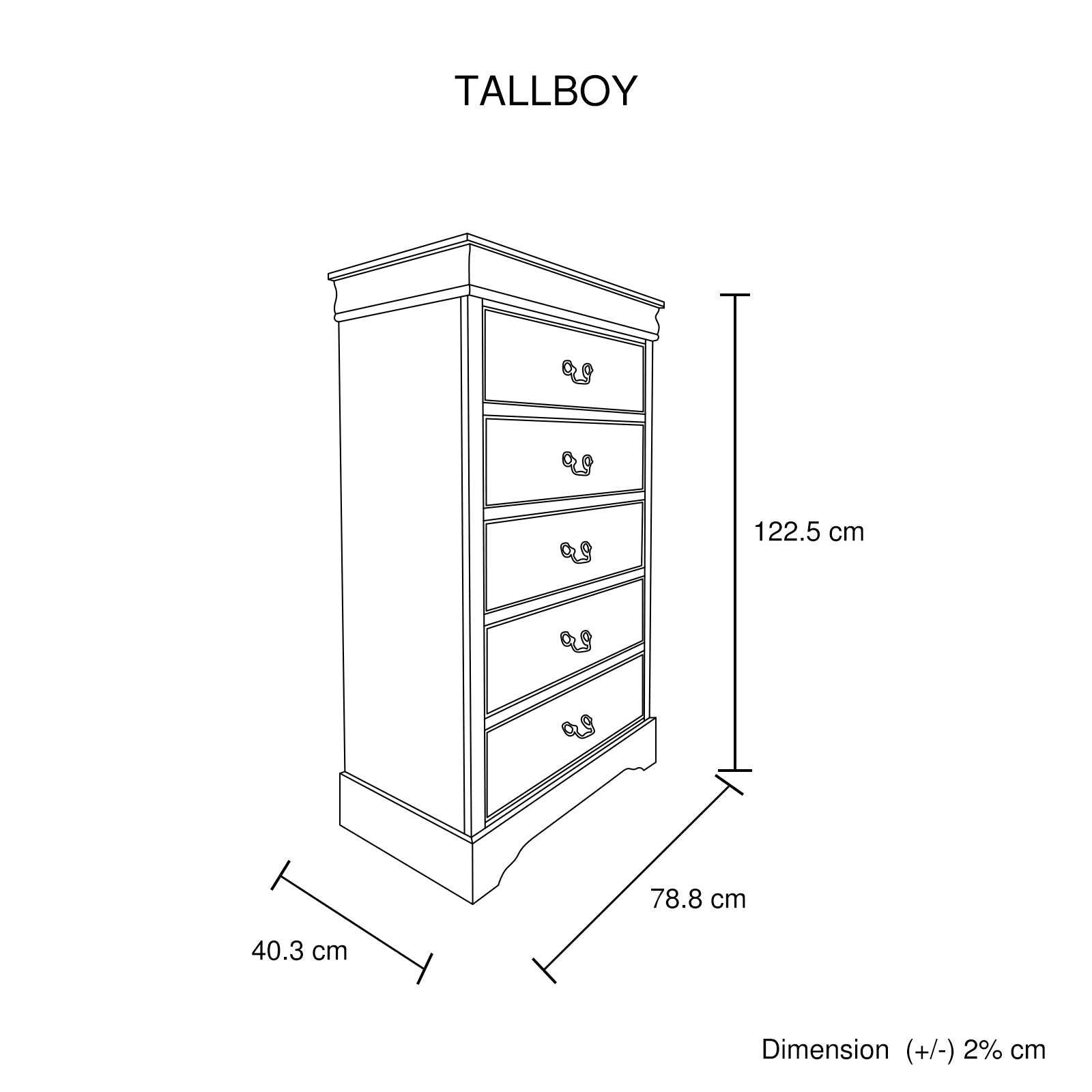 White Tallboy with 5 Storage Drawers