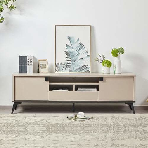 TV Cabinet with Storage Drawer Open Shelve Cabinet MDF in Champagne Co