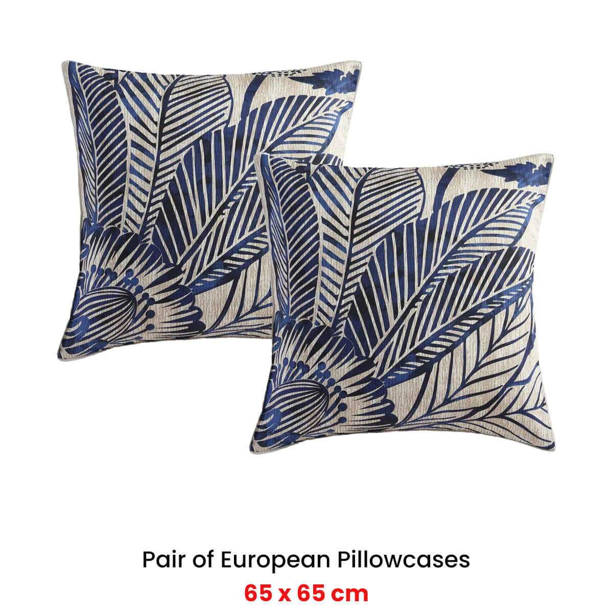 Logan & Mason Pair of Kuranda Blue European Cotton Pillowcases 65 x 65