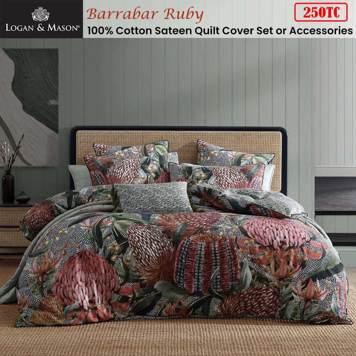 Barrabar Ruby 250TC 100% Cotton Sateen King Size Quilt Cover Set