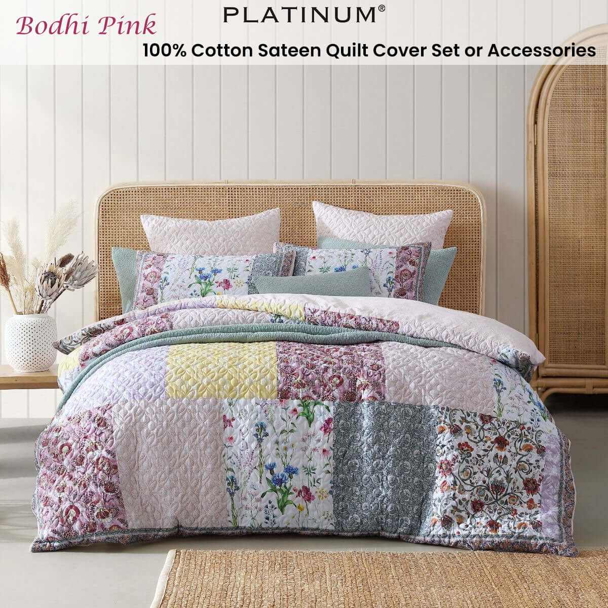 Bodhi 100% Cotton Sateen Pink Quilt Cover Set Super King
