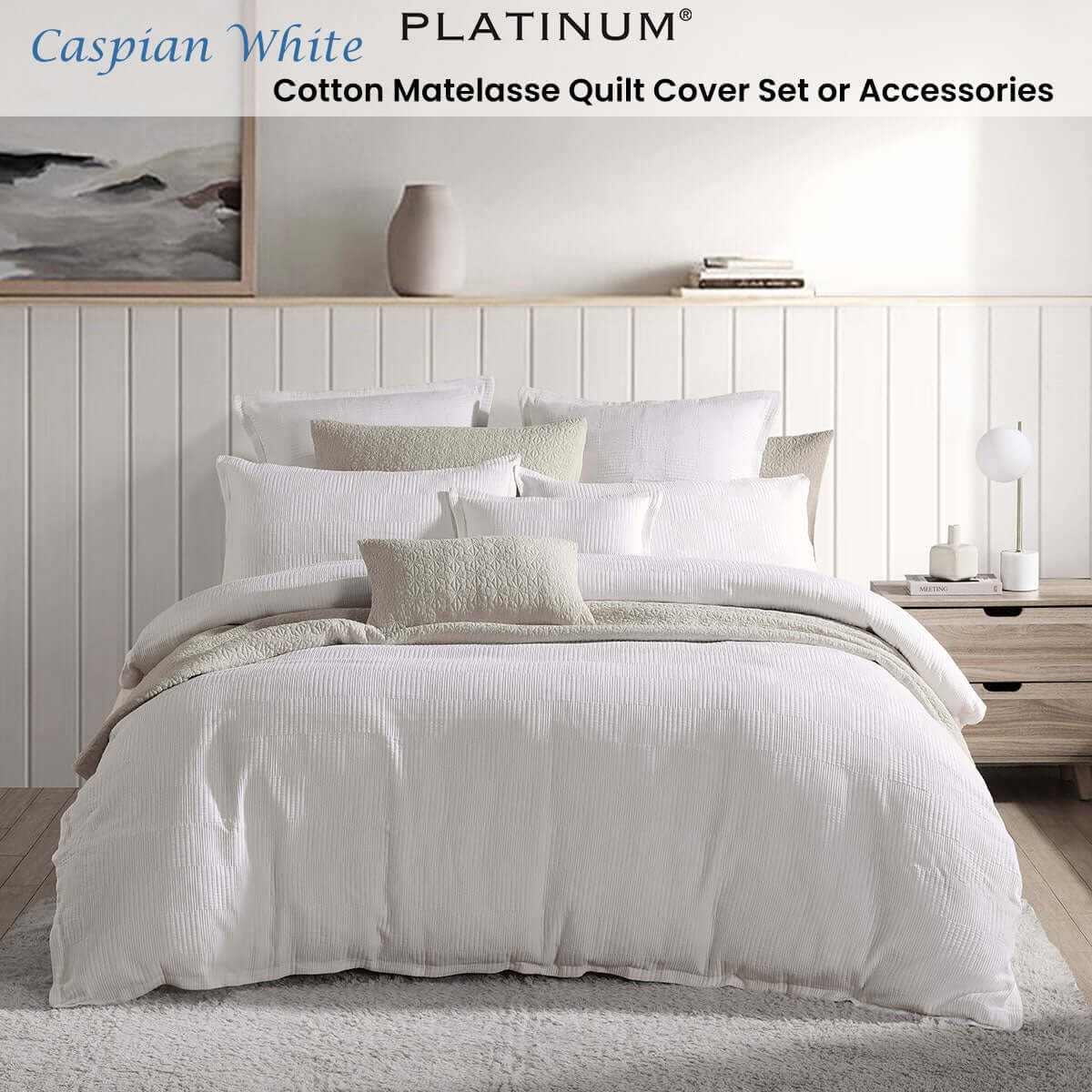 Platinum Collection Caspian White Cotton Queen Quilt Cover Set