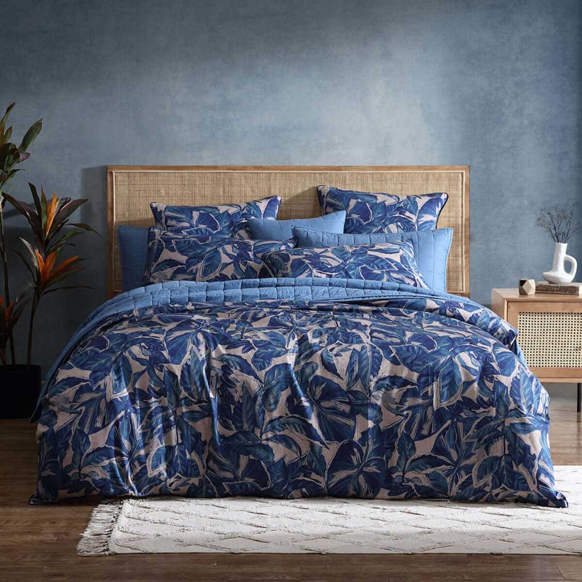 250TC 100% Cotton Sateen Elio Blue Duvet Cover King