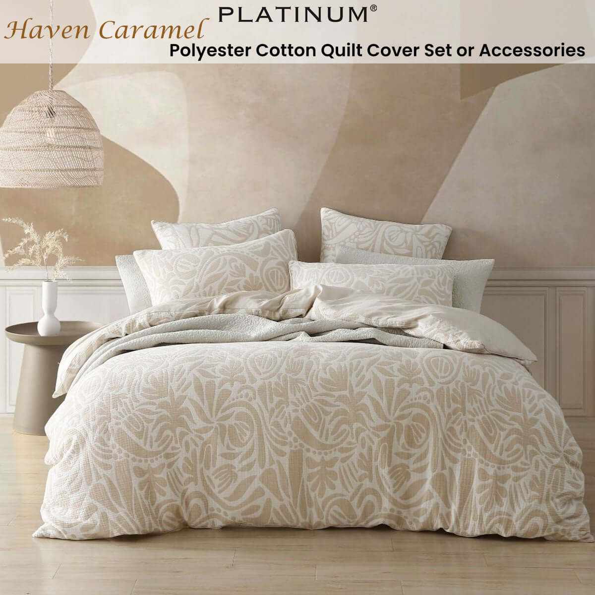 Haven Caramel Polyester Cotton Jacquard Quilt Cover Set Queen
