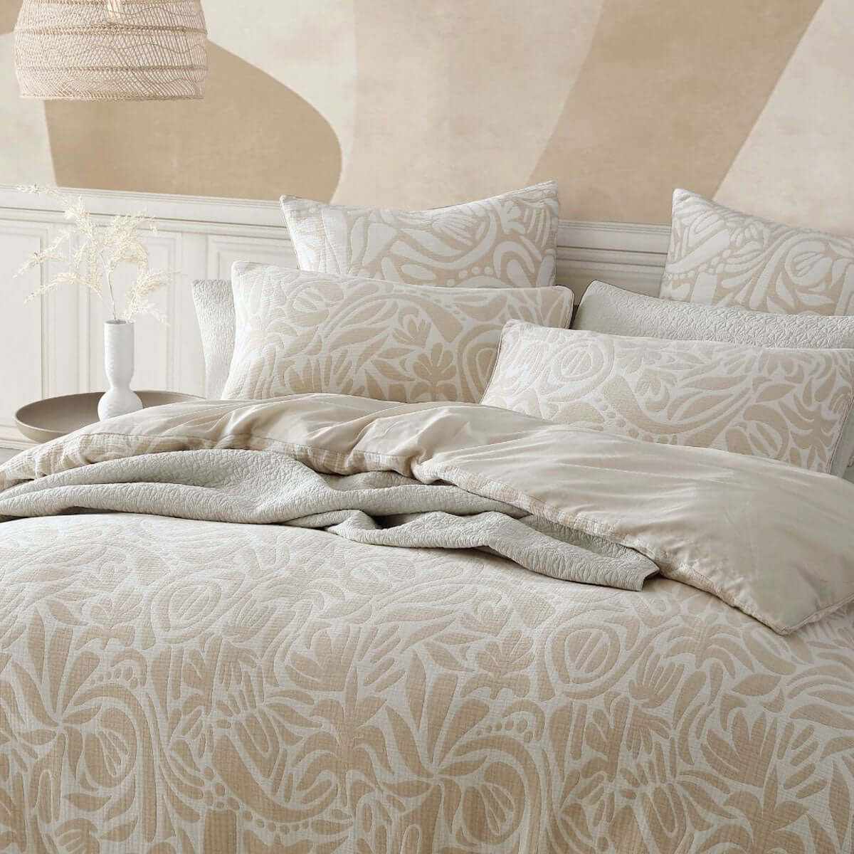 Haven Caramel Polyester Cotton Jacquard Quilt Cover Set Queen