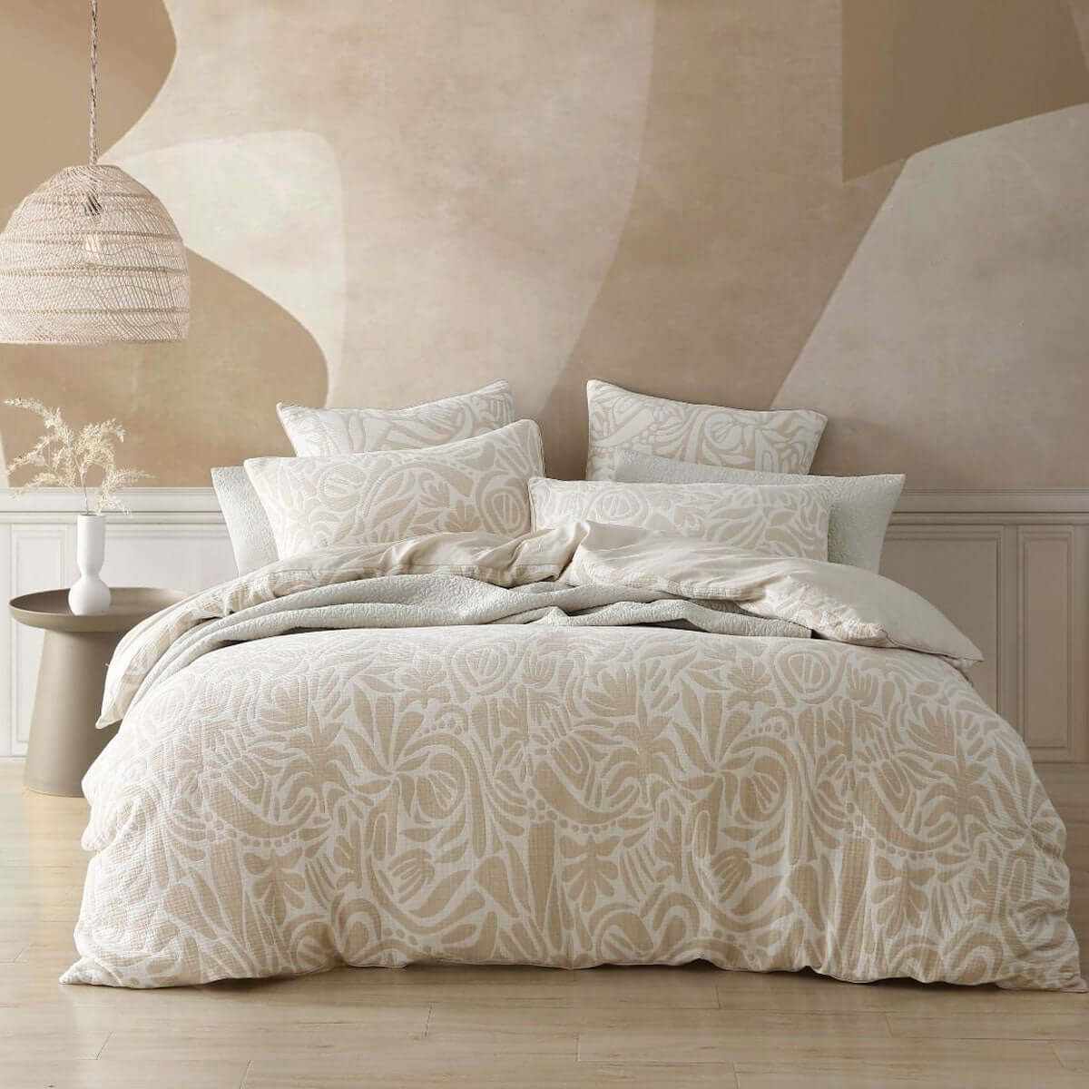 Haven Caramel Polyester Cotton Jacquard Super King Duvet Cover Set