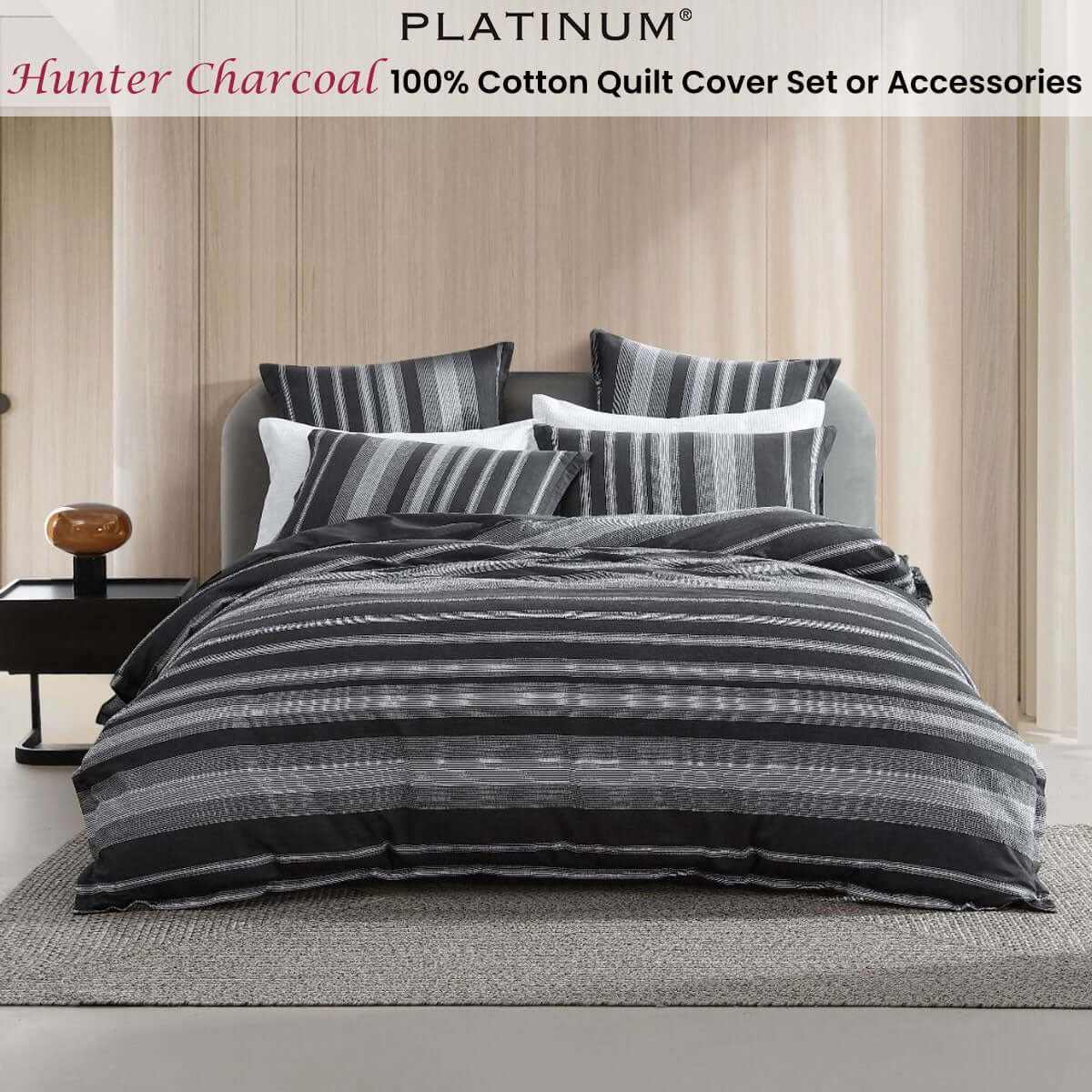 Hunter Charcoal 100% Cotton Seersucker Quilt Cover Set King
