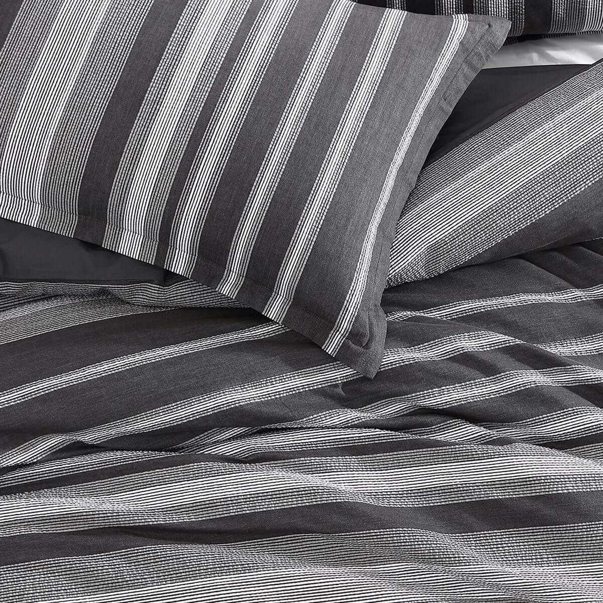 Hunter Charcoal 100% Cotton Seersucker Quilt Cover Set King